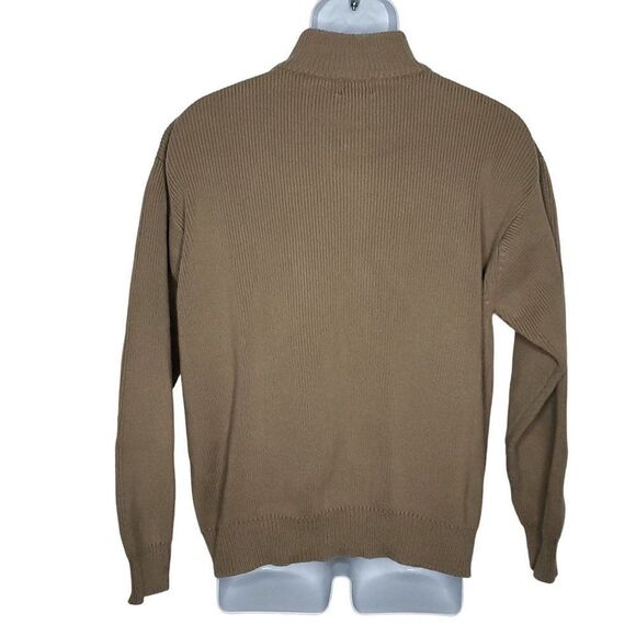 Vtg LL Bean Mens Cotton Mock Neck Full Zip Cardigan Sweater XL Jacket Tan Brown - Picture 3 of 5